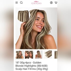 NWT Goo Goo Hair Extensions Scalp Fill Ins 18" Remi Human Hair